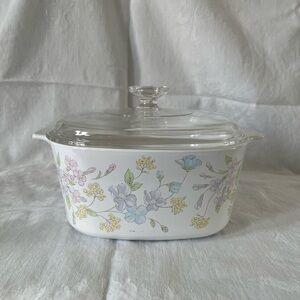 Vintage 1980's Corning Ware Pastel Bouquet 3Liter Casserole Dish W/ Original Lid